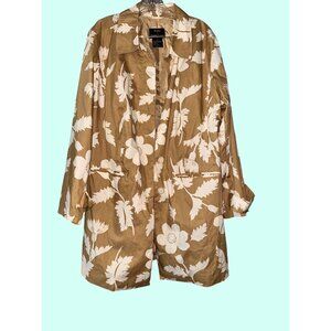 Dennis Basso Tan & White Floral Long Blazer Coat 1X Cotton/Polyester Womens